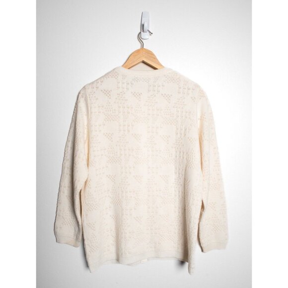 Vintage Women's Cream Crewneck Acrylic Cardigan Sweater Size Large - Picture 5 of 7